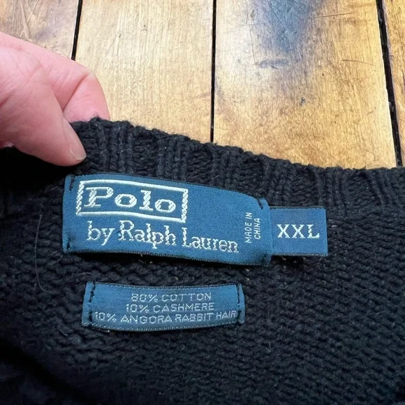 VTG Polo Ralph Lauren Men’s 2XL Black Cotton Cashmere Angora Fair Isle Sweater - Picture 4 of 8
